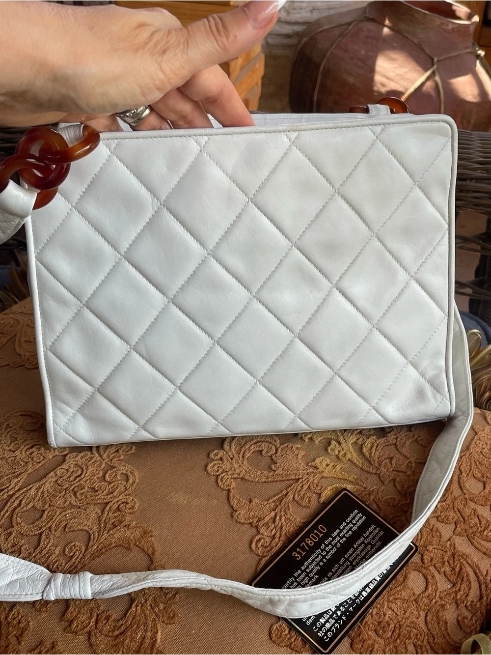 CHANEL White Quilted Lambskin Crossbody Bag with CC Logo